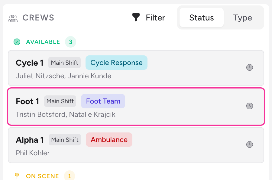 Screenshot: The Crew Board with one crew card selected, showing a highlighted ring around the card