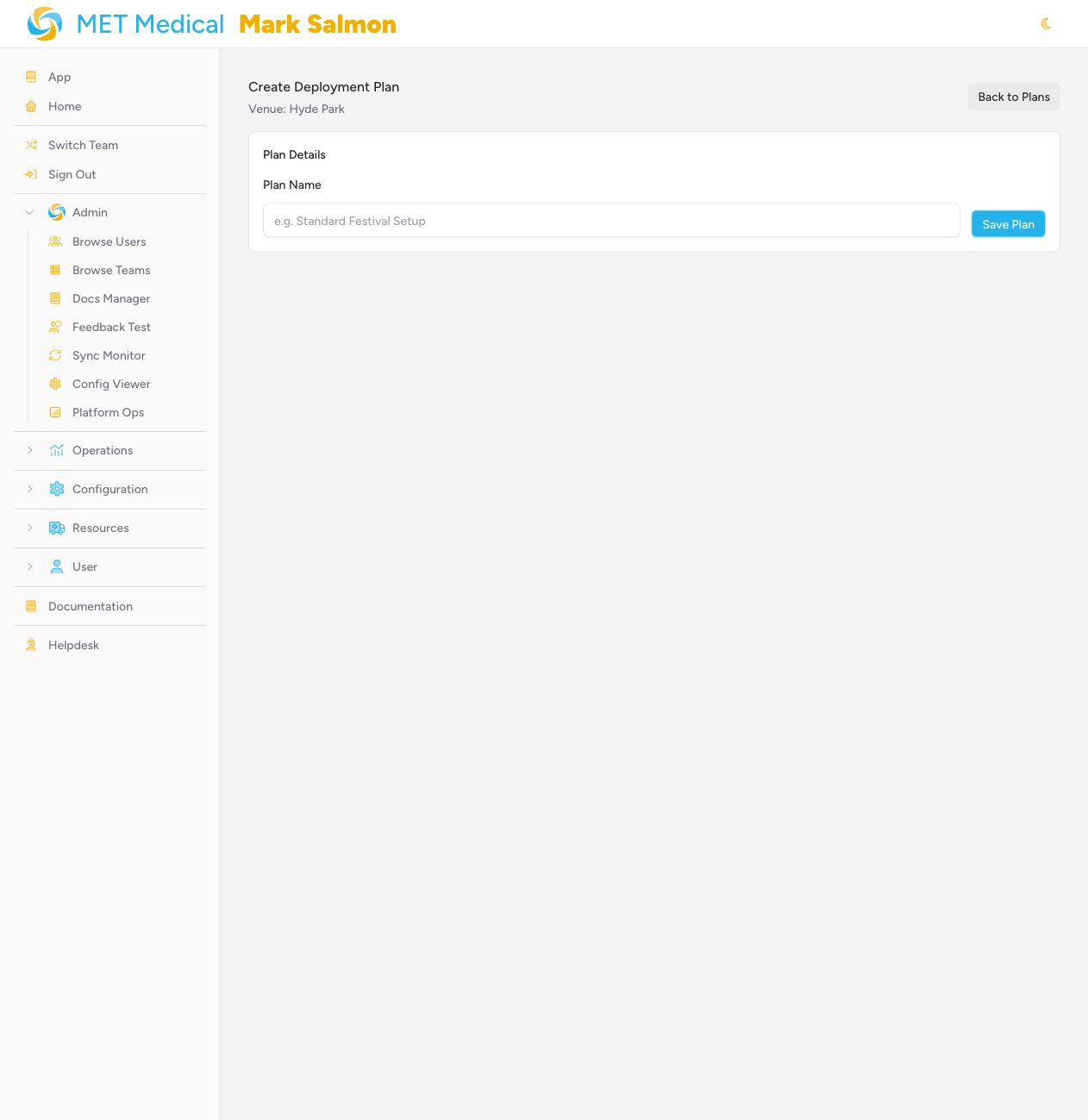 Screenshot: The Create Deployment Plan page showing the Plan Details panel with the Plan Name field and Save Plan button