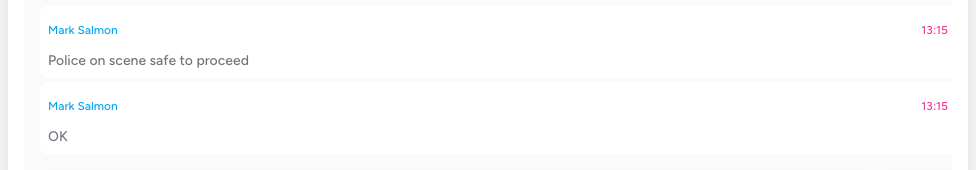 Screenshot: The Notes list showing two notes — one from the current user with a red trash icon visible, and one from another team member without a delete button