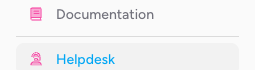 Screenshot: Sidebar navigation with the Helpdesk link highlighted, showing an unread count badge