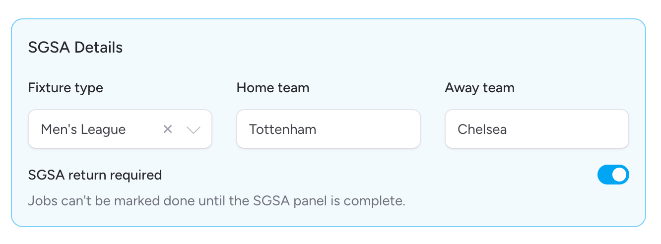 Screenshot: The SGSA Details block on the event form