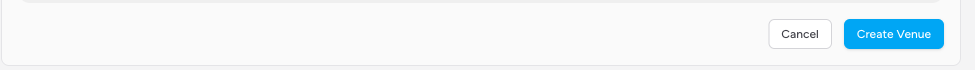 Screenshot: The "Create Venue" and "Cancel" buttons at the bottom-right of the Create New Venue form panel. The "Create Venue" button shows a loading state ("Creating...") while the save is in progress.