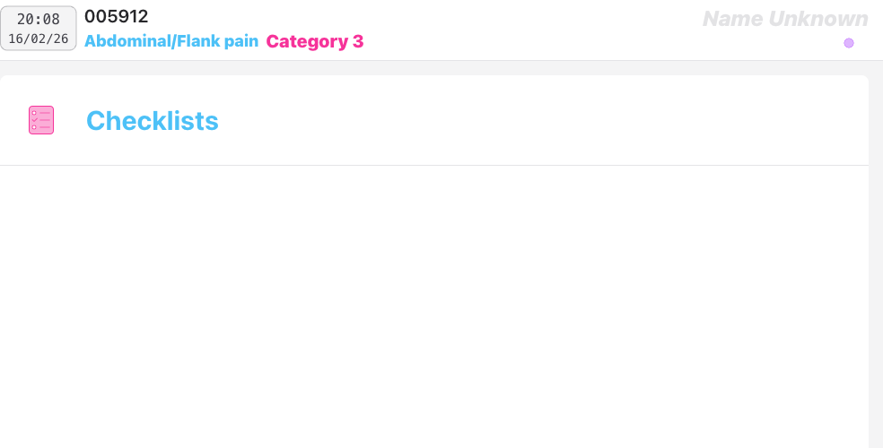 Screenshot: The Checklists panel in the patient record, showing the panel header with a badge count and an Add Checklist button