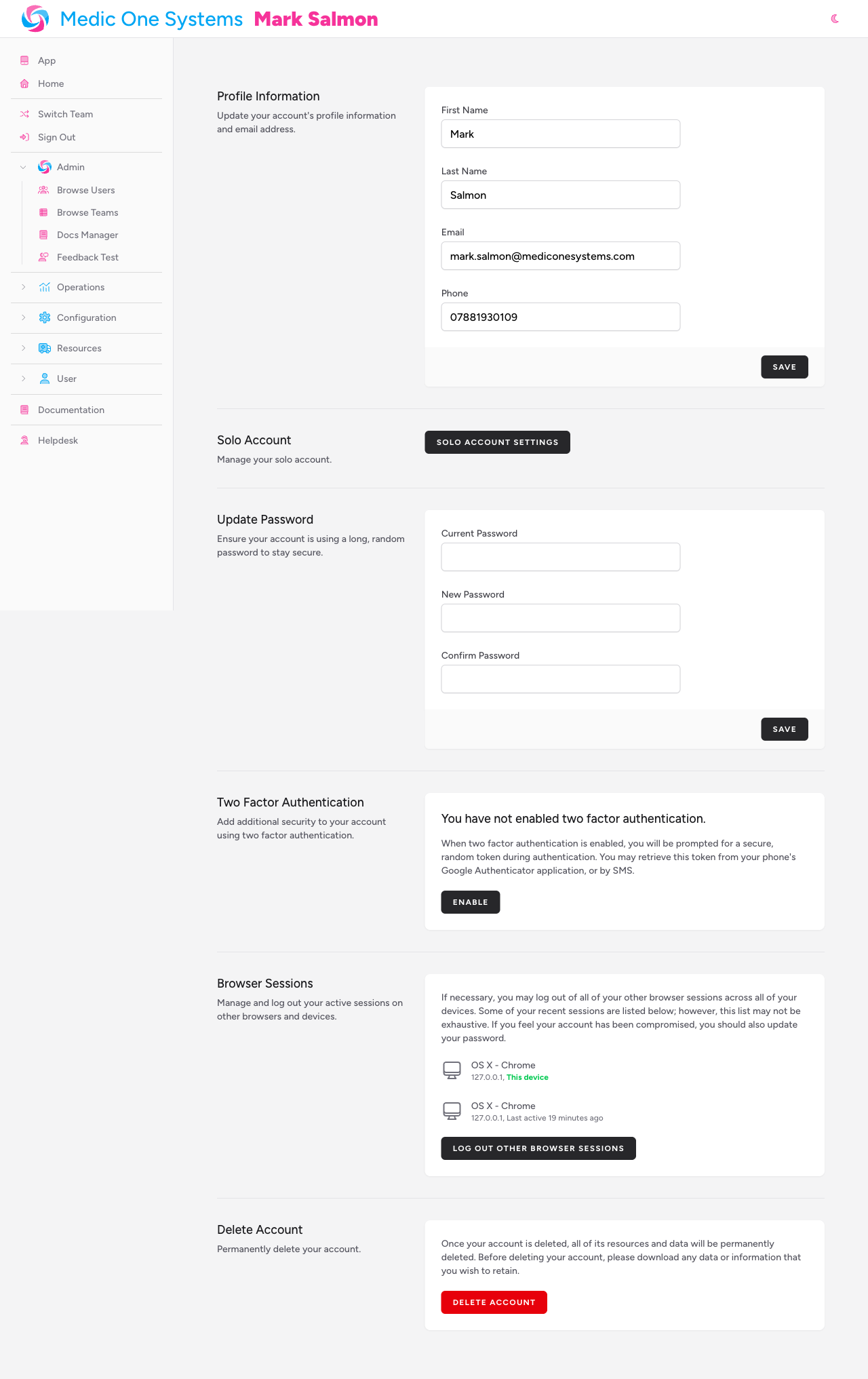 Screenshot: The IndieBase profile page showing the user's name, email address, profile photo, and account settings sections
