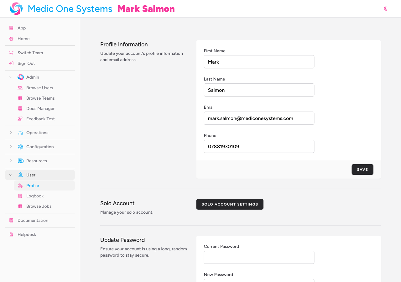 Screenshot: The navigation sidebar showing the Profile link under the User section