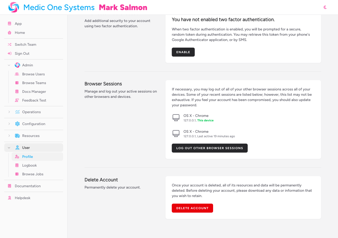 Screenshot: The sidebar navigation with the Logbook item highlighted, sitting below the Profile item