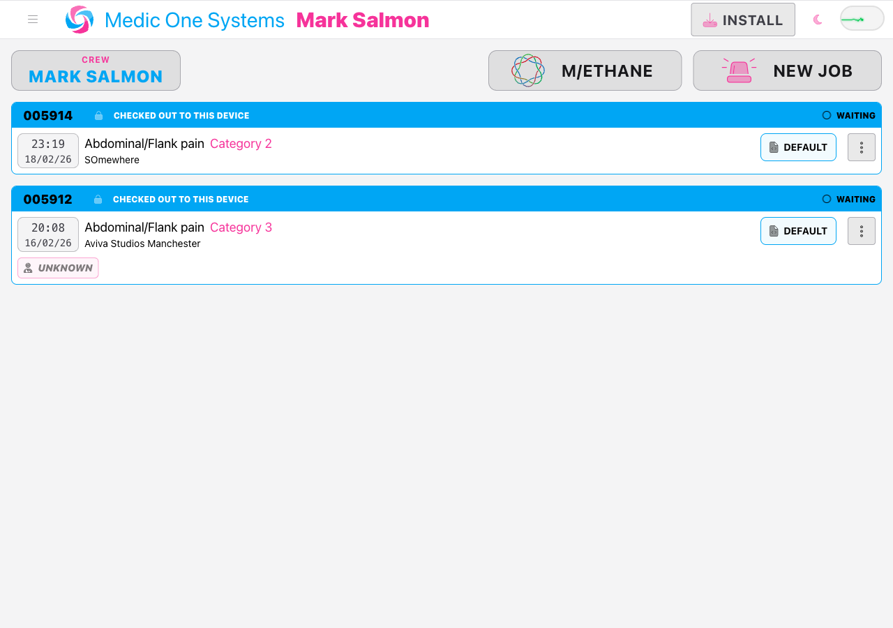 Screenshot: The job list home screen after successfully marking a job as done